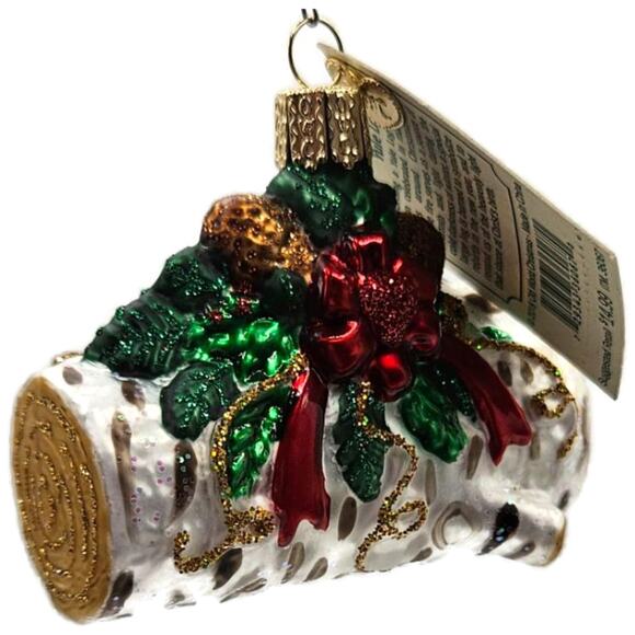 Yule Log Ornament Pine Cones Fire Pit OWC Glass Old World Christmas Tree Decor - Picture 3 of 10